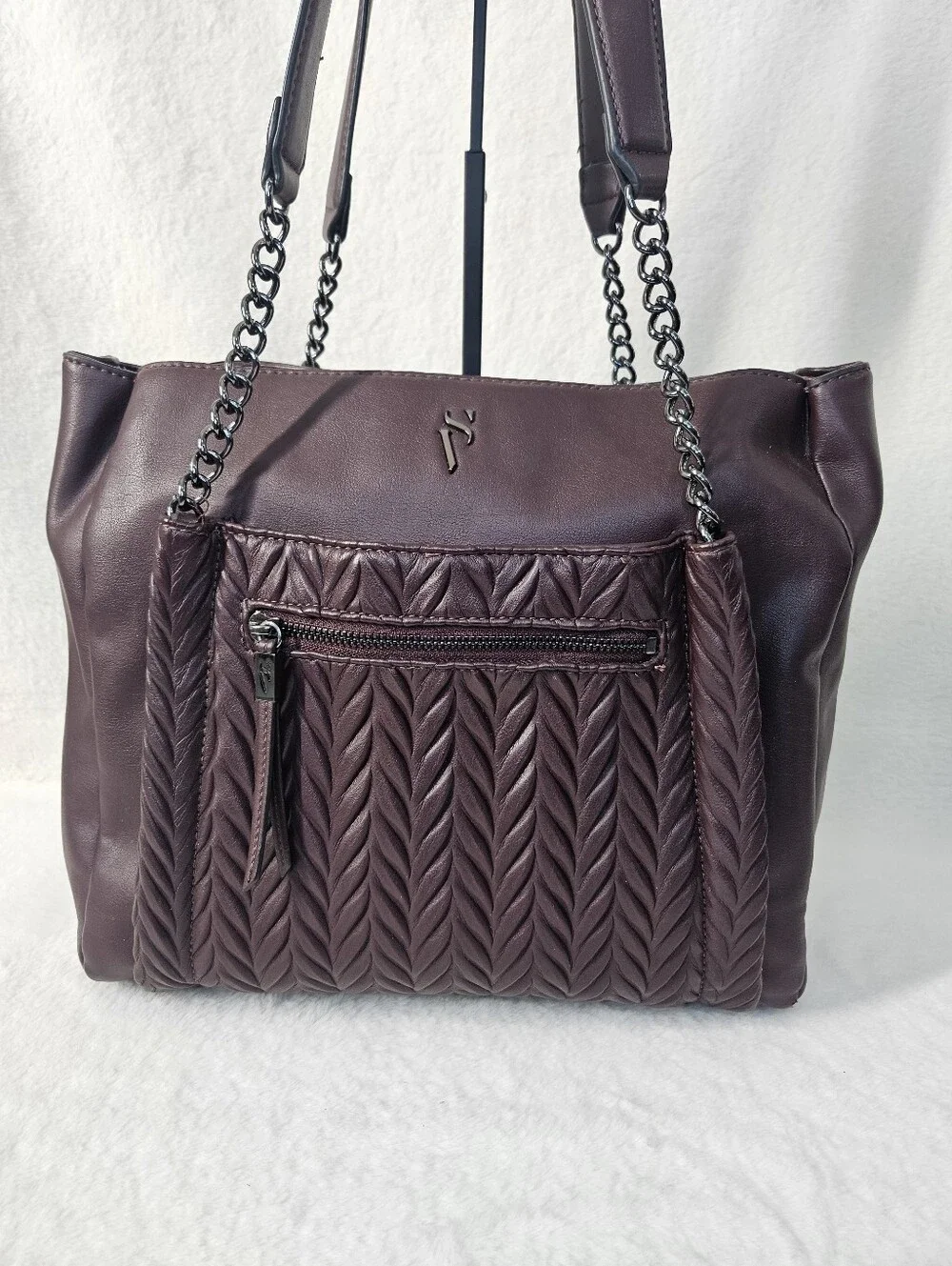 Simply Vera Quilted Shoulder Tote in Plum with Chain-Strap Detail